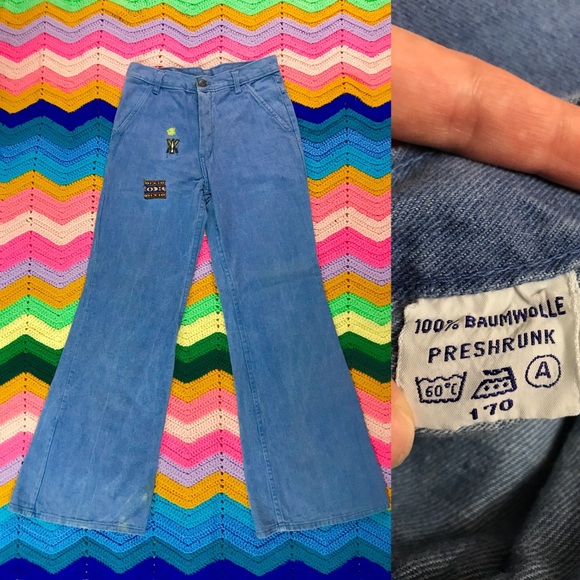 Vintage 70s embroidered bell bottom jeans mid rise - Picture 4 of 7